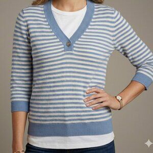 Lauren Ralph Lauren Sweater Womens Med Light Blue Striped Nautical